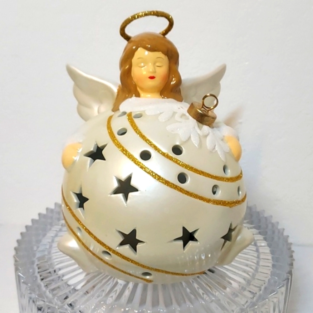 Christmas QVC Home Reflections Ceramic Angel Luminary Flameless LED Orna…